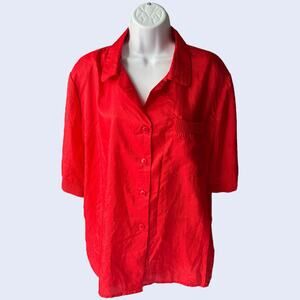 Jessica Michelle Minimalist Boxy Button Blouse - Red 90s Collared Shirt